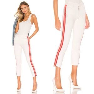 Mother Jeans White Dazzler Racer Stripe Mid Rise Crop Slim Pant